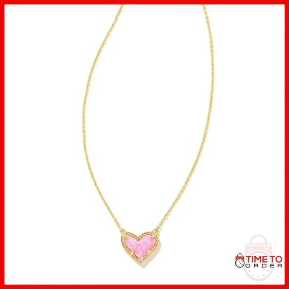 14k Gold-Plated Heart Pendant Necklace with Opal Gemstones
